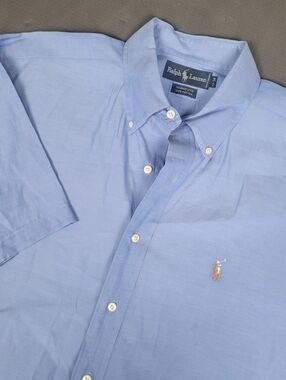 Polo Ralph Lauren Short Sleeve Button Shirt Mens 17-34 Blue Logo Yarmouth